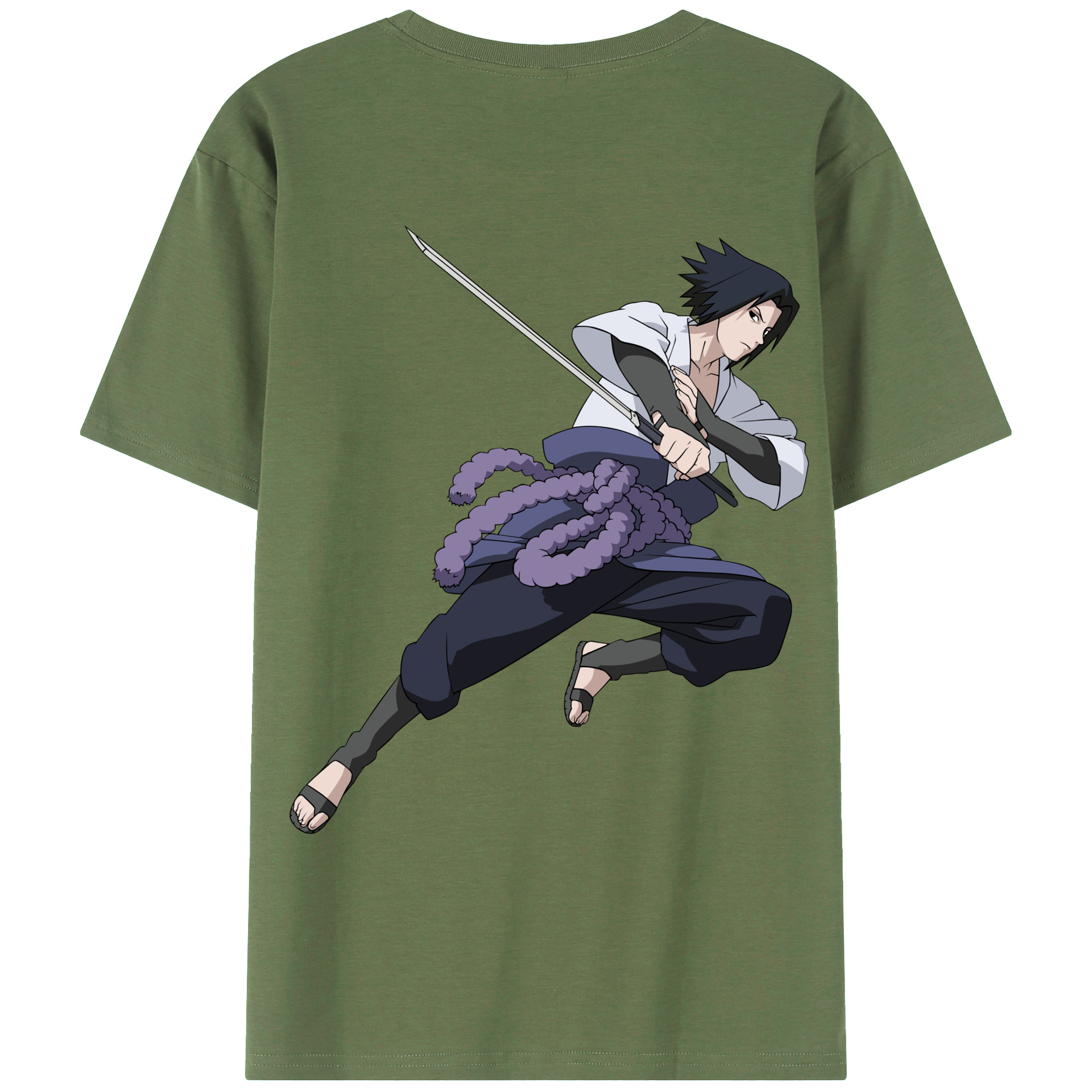 （画像用） NARUTO -ナルト- うちは サスケ Uchiha Sasuke 綿100％ メンズ半袖Tシャツ（バックプリント） 通気性